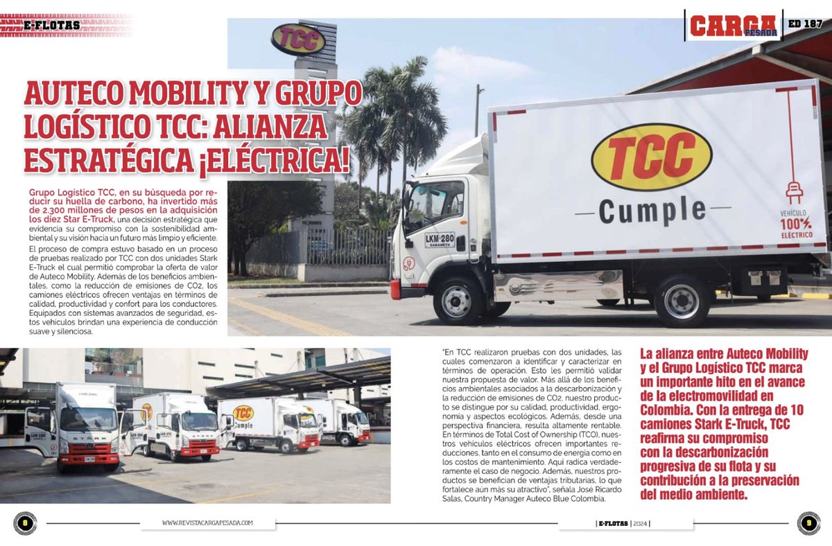 Las flotas en #Colombia ya comienzan a migrar a la electromovilidad. ¿Es el comienzo de una nueva era? @TCCcolombia y @autecomobility crean una alianza para la historia: 👇👇👇👇 bit.ly/443kgq9 #RevistaCargaPesada #CargaPesada @RICHENAO