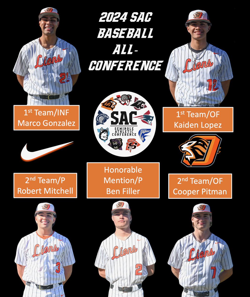 Oviedo Lions Baseball (@oviedo_baseball) on Twitter photo Congratulations to our 2024 SAC ALL-Conference Team Members! 
A distinguished honor to represent Oviedo High School and our Baseball program along with the Seminole Athletic Conference! 
#ALLSAC #GoLions Congratulations to our 2024 SAC ALL-Conference Team Members! 
A distinguished honor to represent Oviedo High School and our Baseball program along with the Seminole Athletic Conference! 
#ALLSAC #GoLions