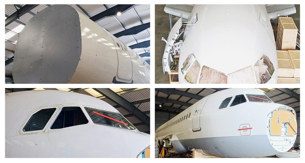 The penultimate phase of this #repurposing project is now complete. New cockpit windows have been installed along with a bulkhead, and the two wing sections that were meticulously engineered onto the fuselage have been temporarily removed in preparation for transportation.