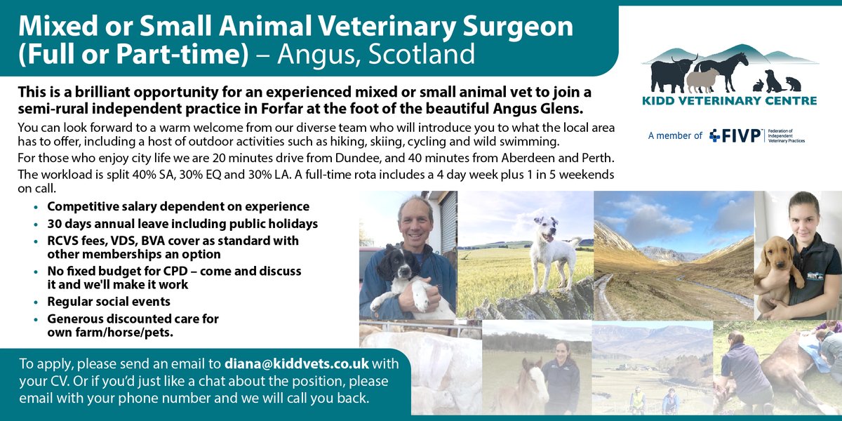 An opportunity for a mixed/small animal veterinary surgeon in Scotland!

This #independentpractice is well-placed for those who love the outdoors, with access to lots of activities as well as thriving cities.

See job description: vetcommunity.com/vc/job/?id=252…

#veterinarycareers