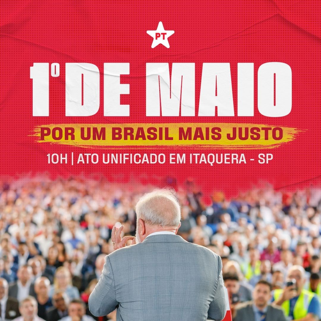 @Regrann from @ptbrasil  -  TÁ CHEGANDO: Dia dos Trabalhadores e das Trabalhadoras com a presença do Presidente Lula📢🚩 @lulaoficial 
🗓️ Neste 1º de Maio, quarta, ato unificado será em Itaquera, zona leste da cidade de São Paulo, em frente ao estádio do Corinthians, 10h.