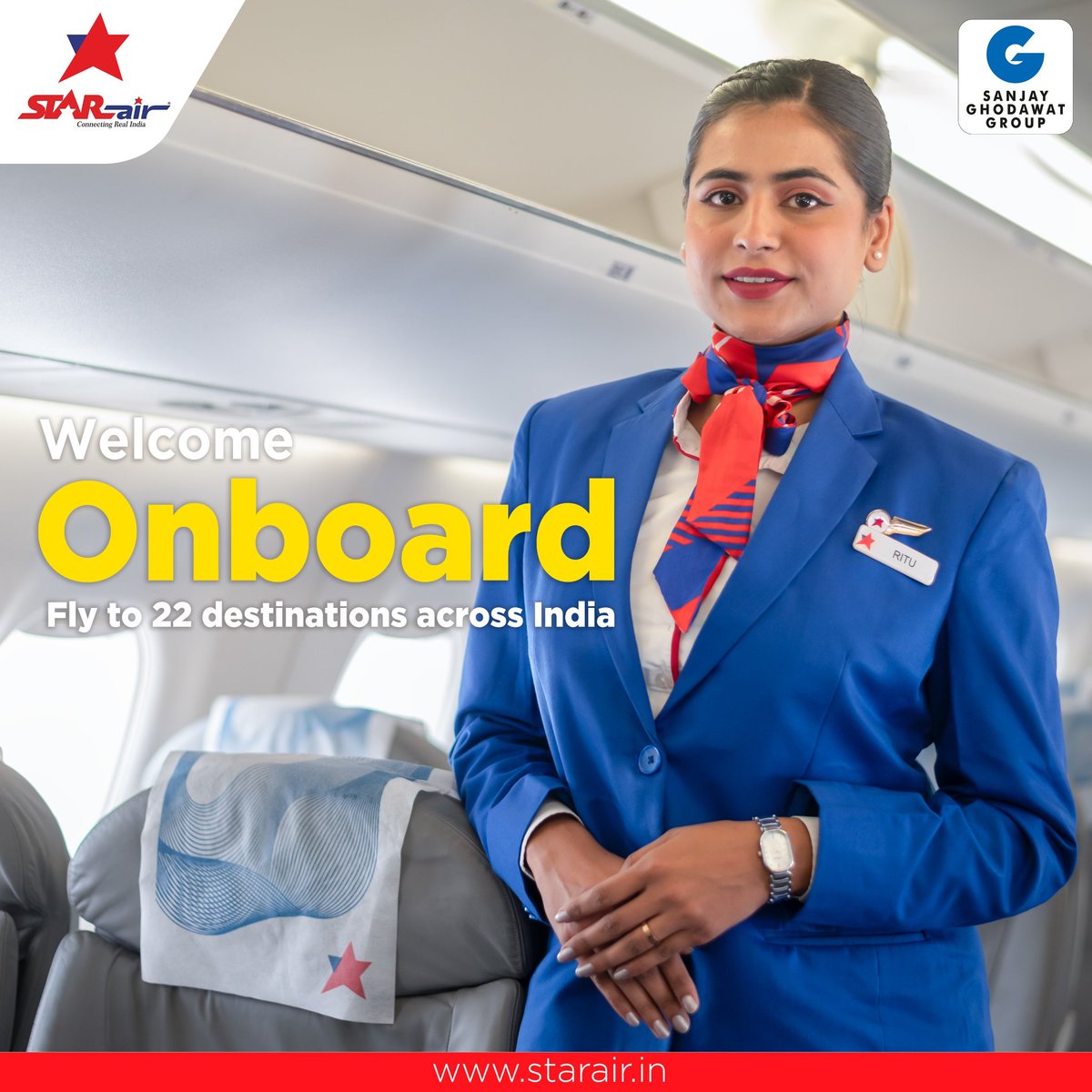 Welcome Onboard! Fly with us as we connect to 22 destinations across India. Choose Star Air as your travel companion for your future travel plans. #ConnectingReallndia #flywithstarair #NewRoute #StarAir #SanjayGhodawatGroup #MoCA #RCS