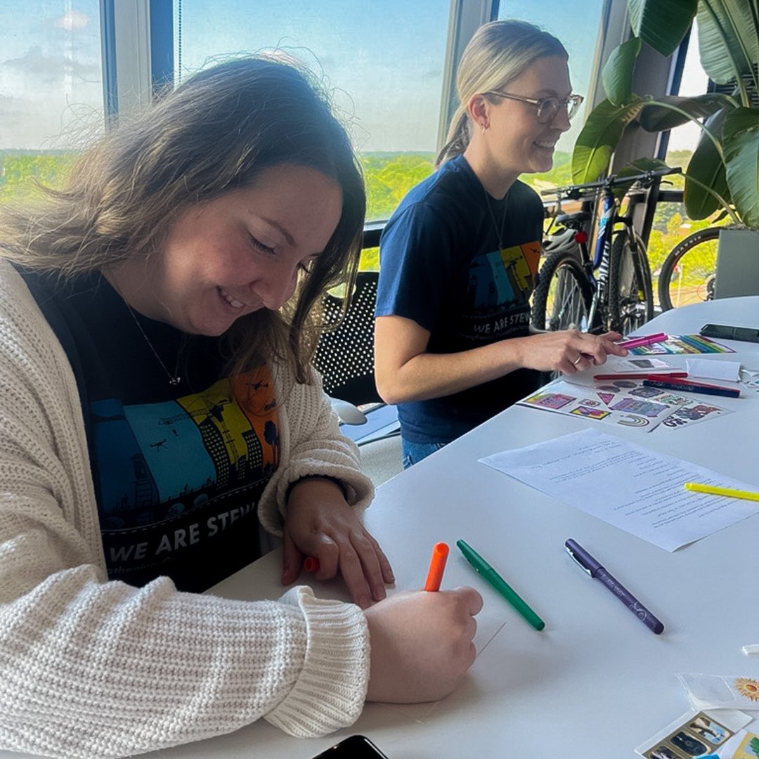 This morning, Stewart's Growth and Strategy team dedicated their time to 'Amy's Rays of Sunshine,' creating uplifting cards for young adults undergoing bone marrow transplants. 🌟 #Amy'sRaysofSunshine #LifeAtStewart