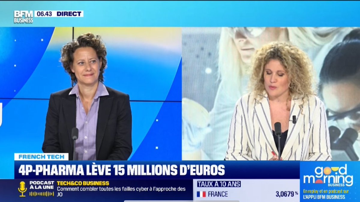 Ce matin, @rrattenbach était l'invitée de @LaureClosier  dans l'émission Good Morning Business, la première matinale business/éco de France, pour parler de l'actualité de 4P-Pharma. 

👉 bfmtv.com/economie/repla…

#levéedefonds #biotech #regenerationdemedicaments #frenchtech