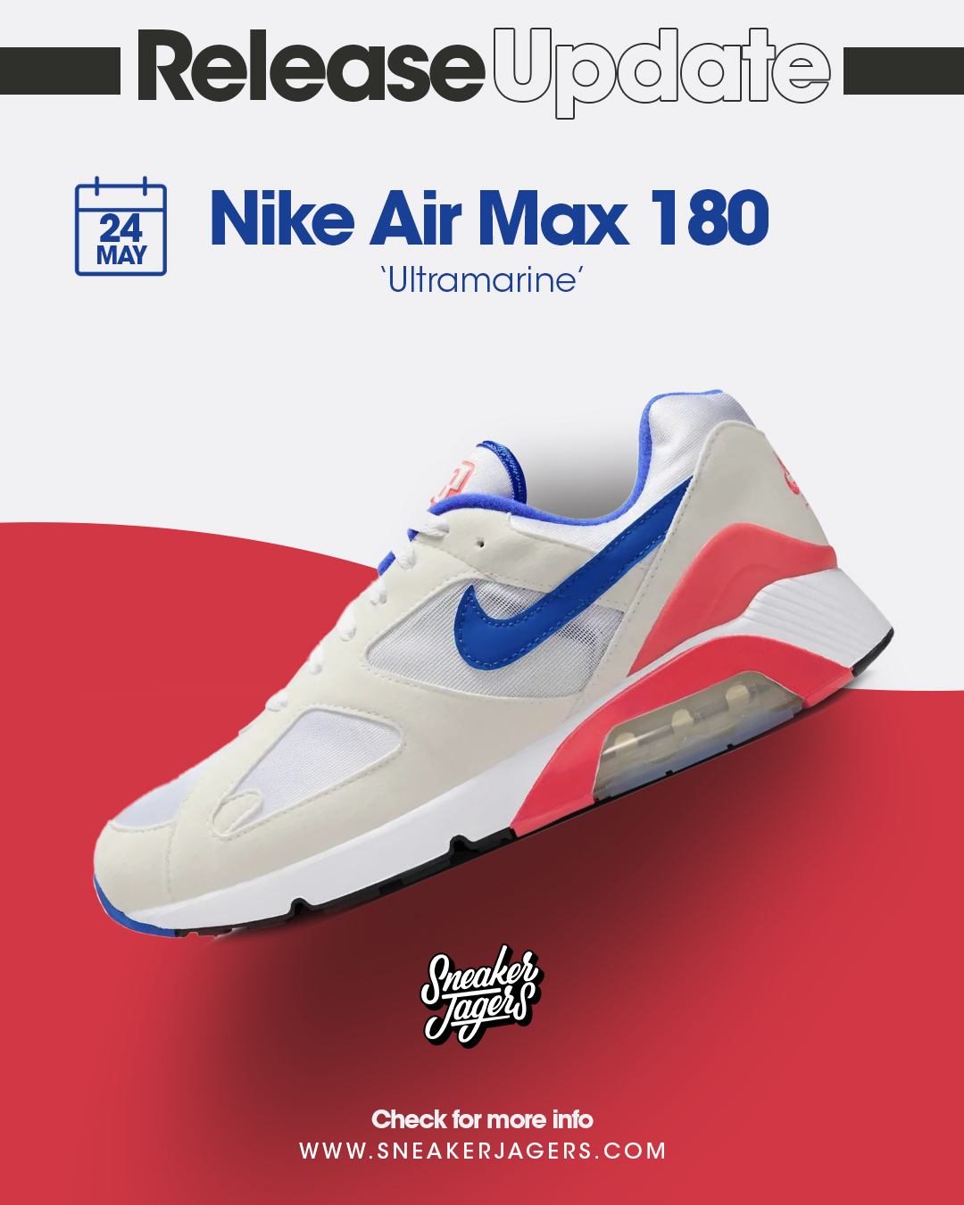 Sneakerjagers on X Unveiling the first official image of the Nike Air Max 180 Ultramarine 2024 edition With Nike already confirming the release date last week for May 24th who s ready