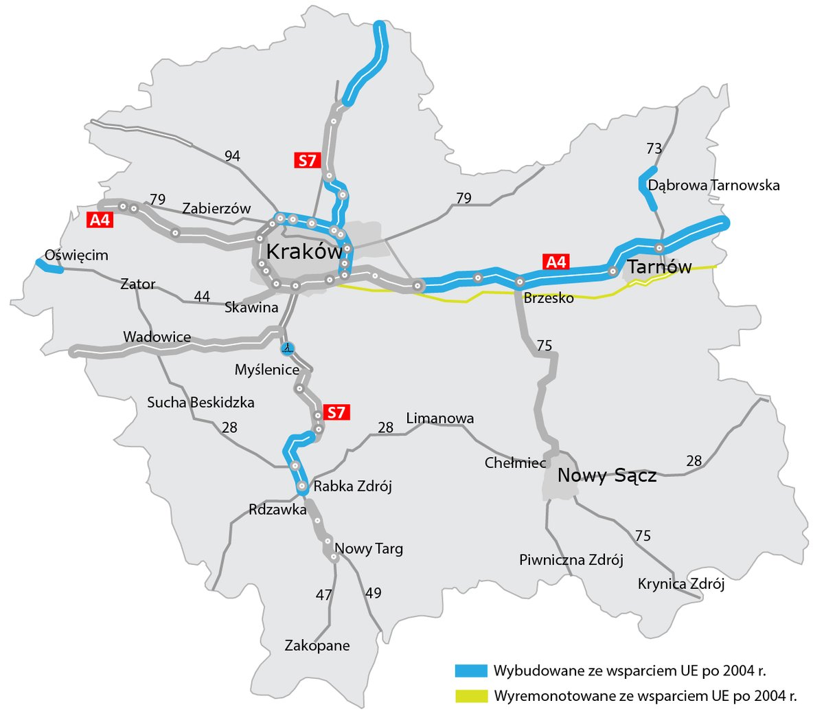 #Małopolska to ważny region na drogowej mapie 🇵🇱 i 🇪🇺
Trasy Północ-Południe #S7 i Wschód-Zachód #A4 są częścią #TEN_T🛣️
Od 20 lat nasza praca wspiera swobodny przepływ ludzi🚗, towarów🚚i usług🚕
@GDDKiA | @MI_GOV_PL | #FunduszeUE | @RegioPoland | #dobrzeRazemwUE | 4⃣,7⃣ mld zł💶