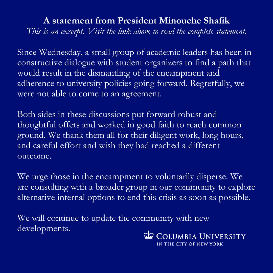 Please visit the link to read the complete statement from President Shafik: president.columbia.edu/news/statement…
