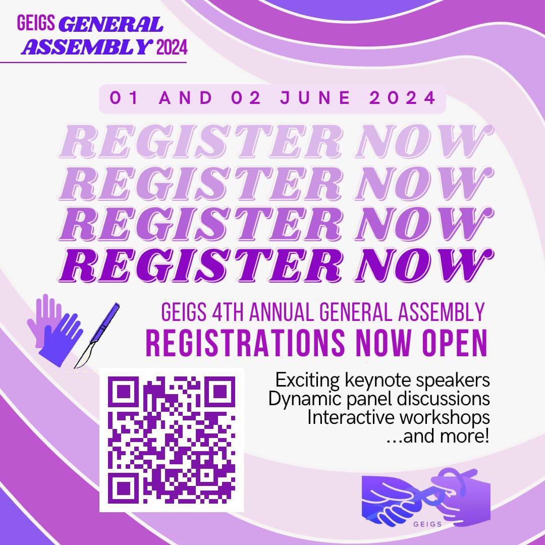 Already registered for the @gendereqsurg  Annual General Assembly 2024! 🌍👩🏾‍⚕️🧑🏼‍⚕️👨🏻‍⚕️

Join us for inspiring keynote speeches and engaging panels at this riveting conference on global surgery & gender equity

🔗 forms.gle/cQ9G8dLQ9Fi9XM…

 #GEIGSGA2024 #GenderEquity #GlobalSurgery 🚀✨