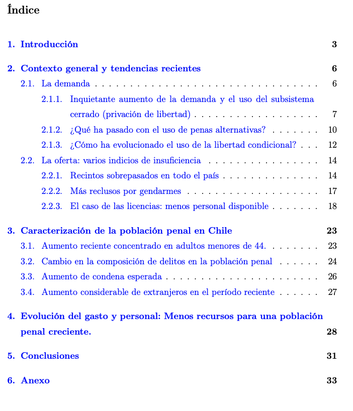 Apareció una nota del informe sobre Cárceles en Chile que hicimos junto a #MDuce y @RFugellie en @EsPublicoCL Les dejo la nota de @ElMercurio_cl de hoy y una imagen con el índice del paper para motivar su lectura. Hay muchos datos interesantes que estaremos comentando.