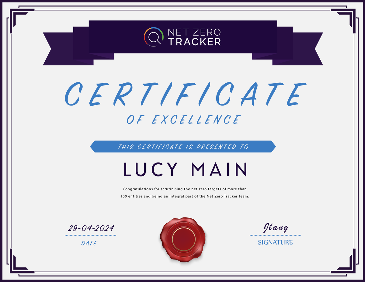 It’s time to put centre stage another @NetZeroTracker hero - who is part of our ever important team of volunteers situated across the globe. This week, we introduce Lucy Main, who has recently hit a landmark, having coded a massive 100 entities for the @NetZeroTracker.