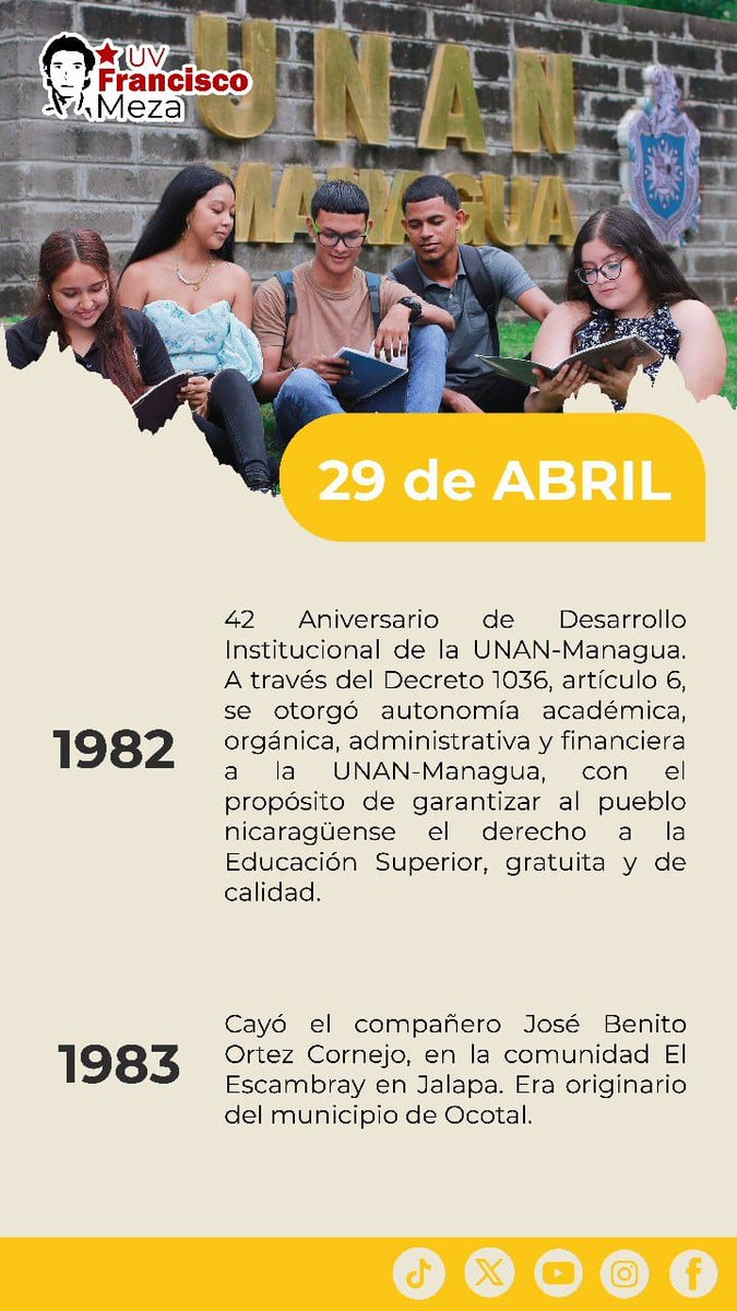 Universidad del Pueblo y para el Pueblo. 
Educación para todas y todos 
#4519LaPatriaLaRevolución 
#SomosUNAN
#ManaguaSandinista