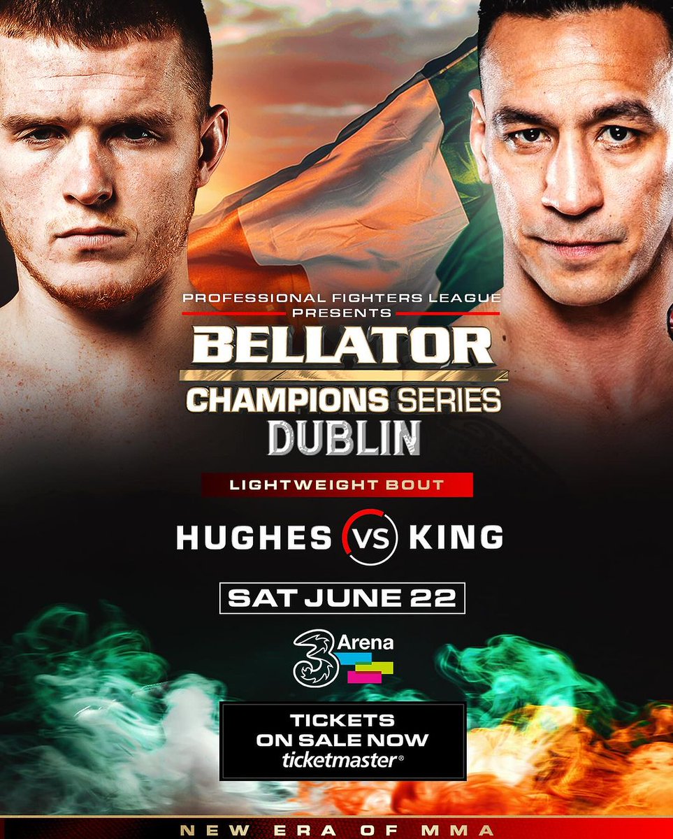 Following the PFL's statement signing of @paulhughesmma 🇮🇪 earlier this month, the blue chip prospect will return to the cage in front of his people at #BellatorDublin on June 22nd against @bobbykingmma 🇺🇸

#MMATwitter