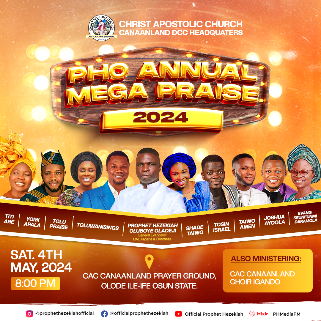 Knowing that one of the core of Prophet/Evang. Hezekiah O. Oladeji's calling is 'Praise' and he has vowed that is what he will do till his last breath.

We are happy to help you connect to this experience through our YouTube Live Streaming services.

#annualmegapraise
#praise