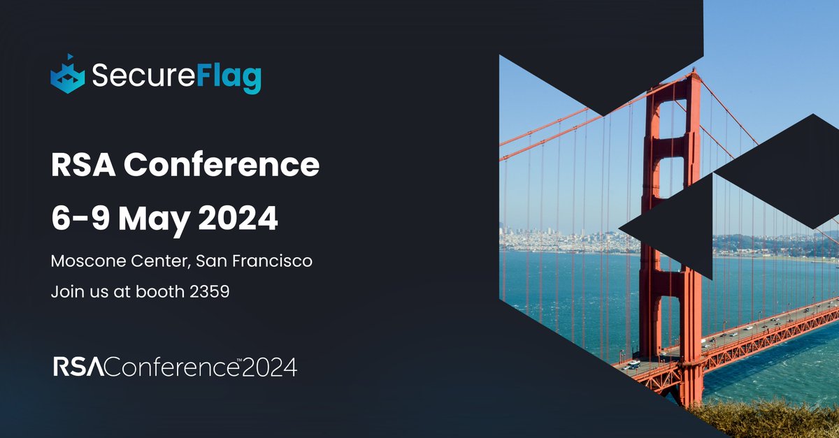 @SecureFlag is thrilled to attend the @RSAConference at Moscone Center in San Francisco from May 6th to 9th!

Don’t forget to visit us at booth 2359 to meet the SecureFlag team and try any of our #SecureCoding Training Labs and Threat Modeling Automation tools.

See you at RSA!