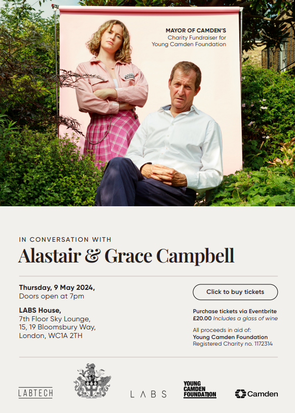 It's @Young_Camden's last month as the @mayorofcamden charity, and our final fundraiser with @GraceCampbell & @campbellclaret is happening next week! Tickets are £20 with a drink, in Bloomsbury. All proceeds support YCF🌟Join us! eventbrite.co.uk/e/in-conversat…