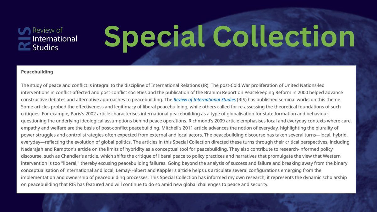 #ICYMI: There is still time to take advantage of our latest special collection curated by our editor @Dahlia_CS. This collection deals with Peacebuilding and the articles are still free to download. Be sure to take a look! 👇👇 buff.ly/3vgmdT1 @MYBISA @CUP_PoliSci