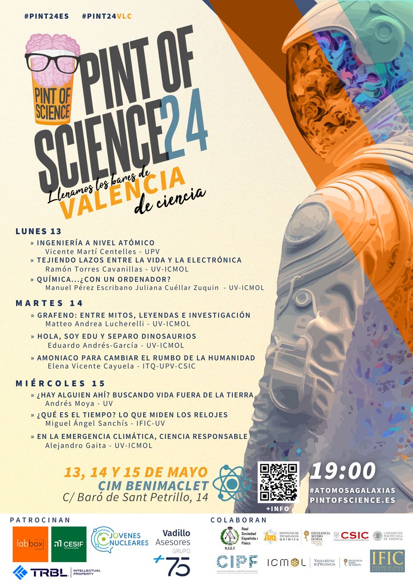 En mayo #Pint24ES!! Vamos allá con esos locales de Valencia que se van a llenar de ciencia: 📍Lunes 13 y martes 14 en George Best Club Calle Alzira 12 📍13, 14 y 15 de mayo en CIM Benimaclet en Calle Baró de San Petrillo 14 📍14 y 15 en Ca Revolta Calle Santa Teresa 10 #Pint24VLC