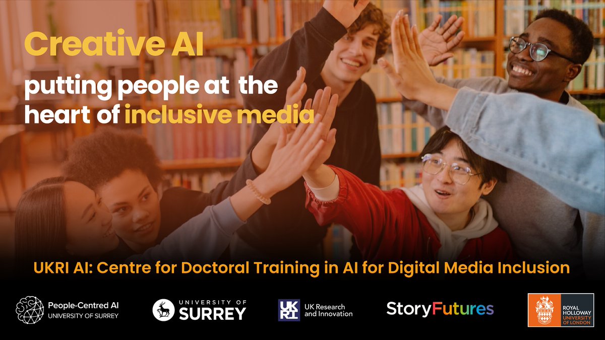 Don't miss this incredible opportunity to apply for 16 funded PHD opportunities in #CreativeAI with @UniOfSurrey @PeopleCentredAI @RoyalHolloway & StoryFutures. Register your interest now: bit.ly/3vTZIUu