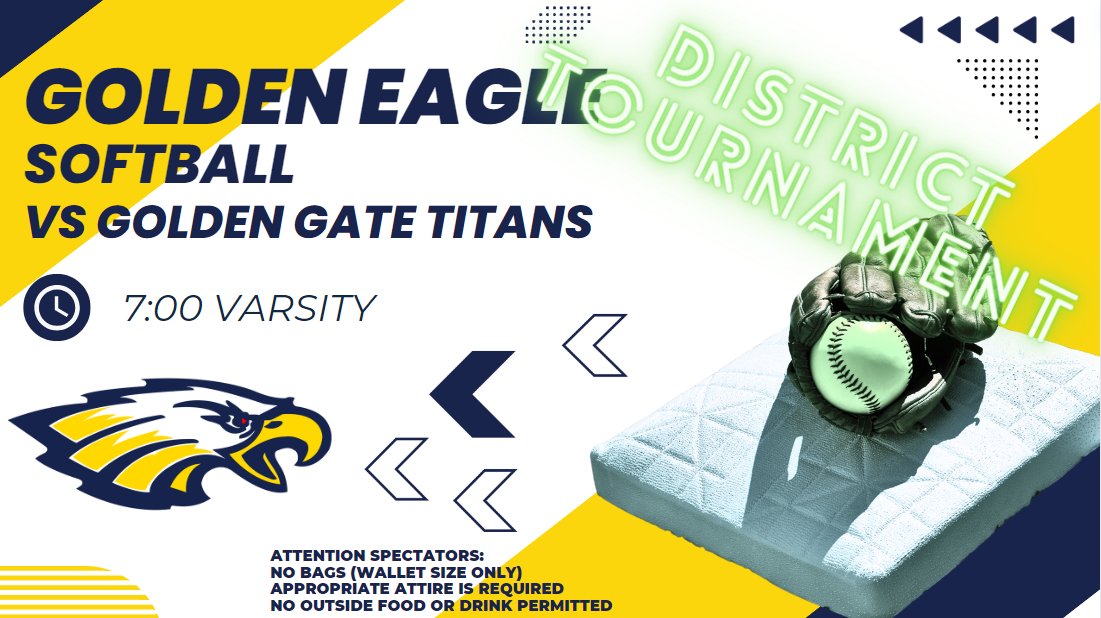 #GoldenEagle Softball take on @GGHS_Titans tonight in the District tournament at NHS! Admission is $8...only State Series Passes accepted. #GoEagles tix: gofan.co/event/1510423?…