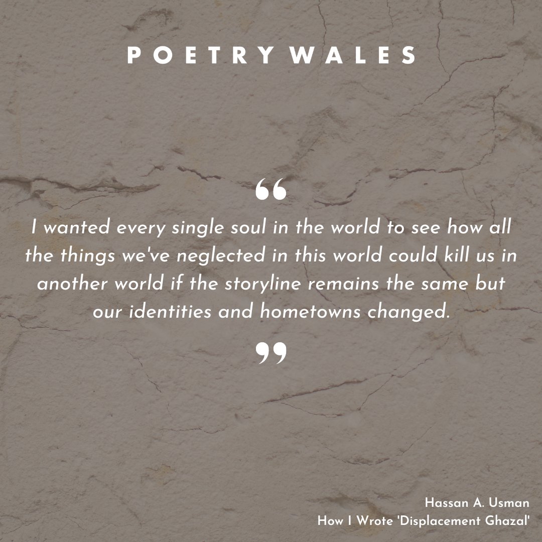 In this week's #HowIWriteaPoem, @ZoeBrigley talks to @Billio_speaks about his poem 'Displacement Ghazal', which speaks to the ongoing crisis in Sudan 🔗 poetrywales.co.uk/hassan-a-usman…