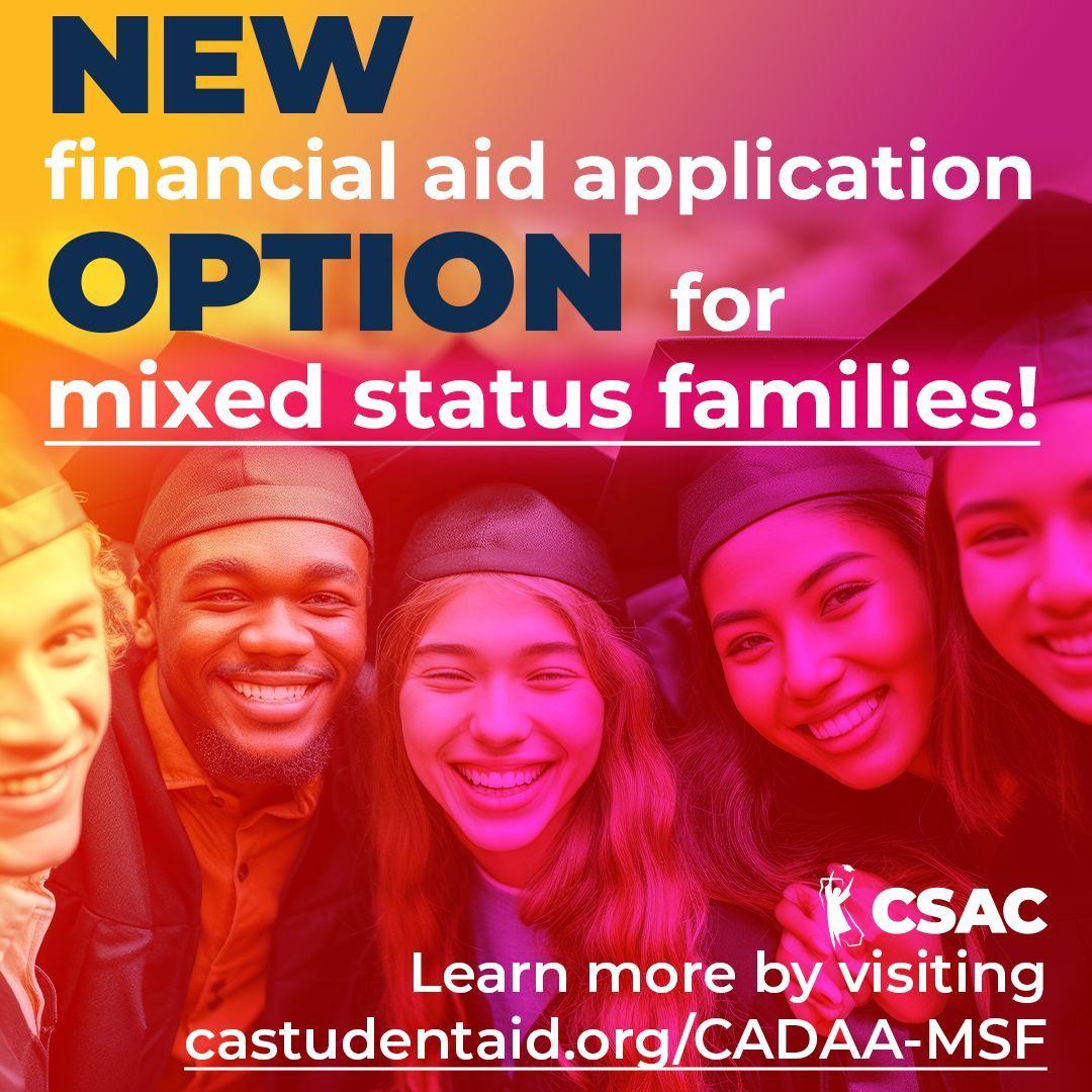🎓 REMINDER - MAY 2 DEADLINE 🎓 The #CADreamAct (CADAA) is open for more students from mixed-status families who haven't completed a #FAFSA. Complete the #CADAA by the Thursday, May 2 #financialaid deadline! Visit @castudentaid at buff.ly/49Pd2an for more info.