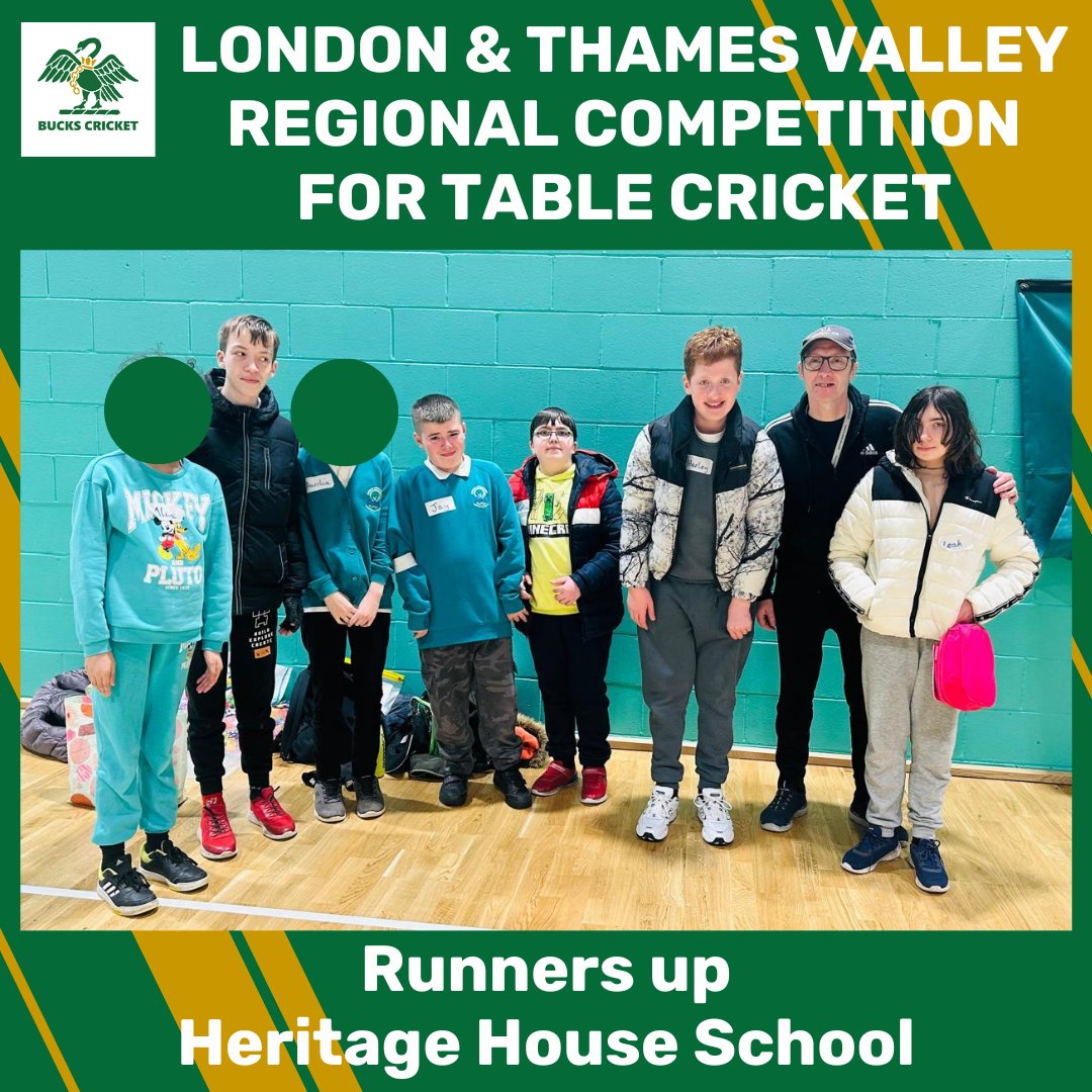 Congrats to @HeritageSEND from Bucks for being runners-up in the London & Thames Valley Regional Table Cricket Competition. They won 3 out of 3 games at group stage & lost narrowly in the final.

Schools from 6 different counties took part.

@LordsTaverners 
🦢🏏 #BucksCricket