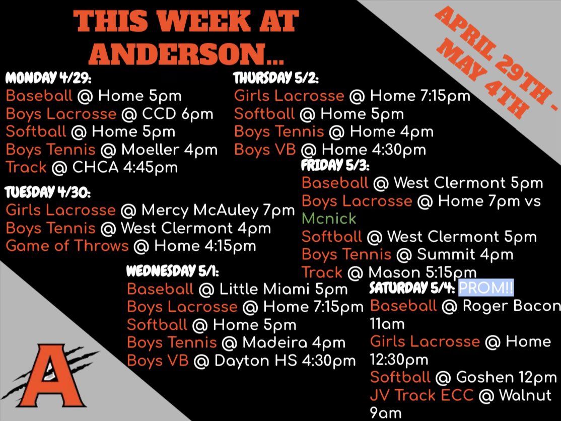This Week At Anderson…

<a href="/AHSRaptorsAD/">AHS Athletics</a>