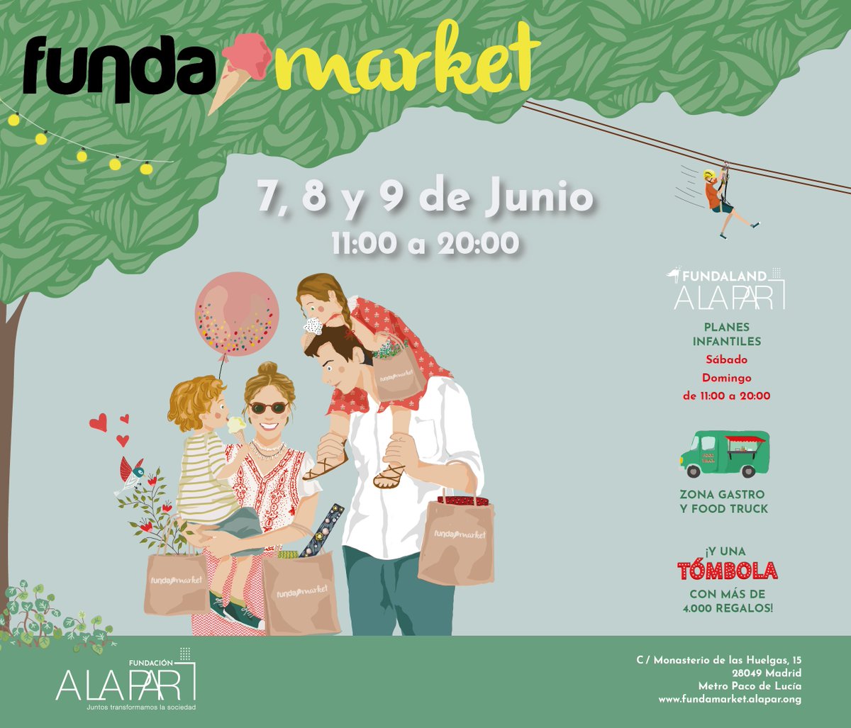 ¡Vuelve #fundamarket! 🌟 El #marketsolidario con más de 50 puestos de moda, bisutería, decoración... además de tómbola, actividades para niños, #foodtrucks y ambientazo. ¡El mejor plan para toda la familia! ¡Os esperamos!😉