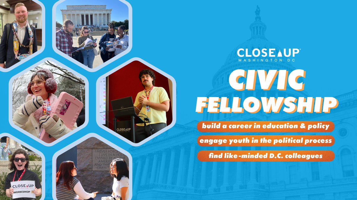 2024-25 Civic Fellowship at Close Up: ✅Earn a competitive salary with benefits ✅Engage youth in the political process bit.ly/3nmdJp5 #CloseUpDC #Fellowship