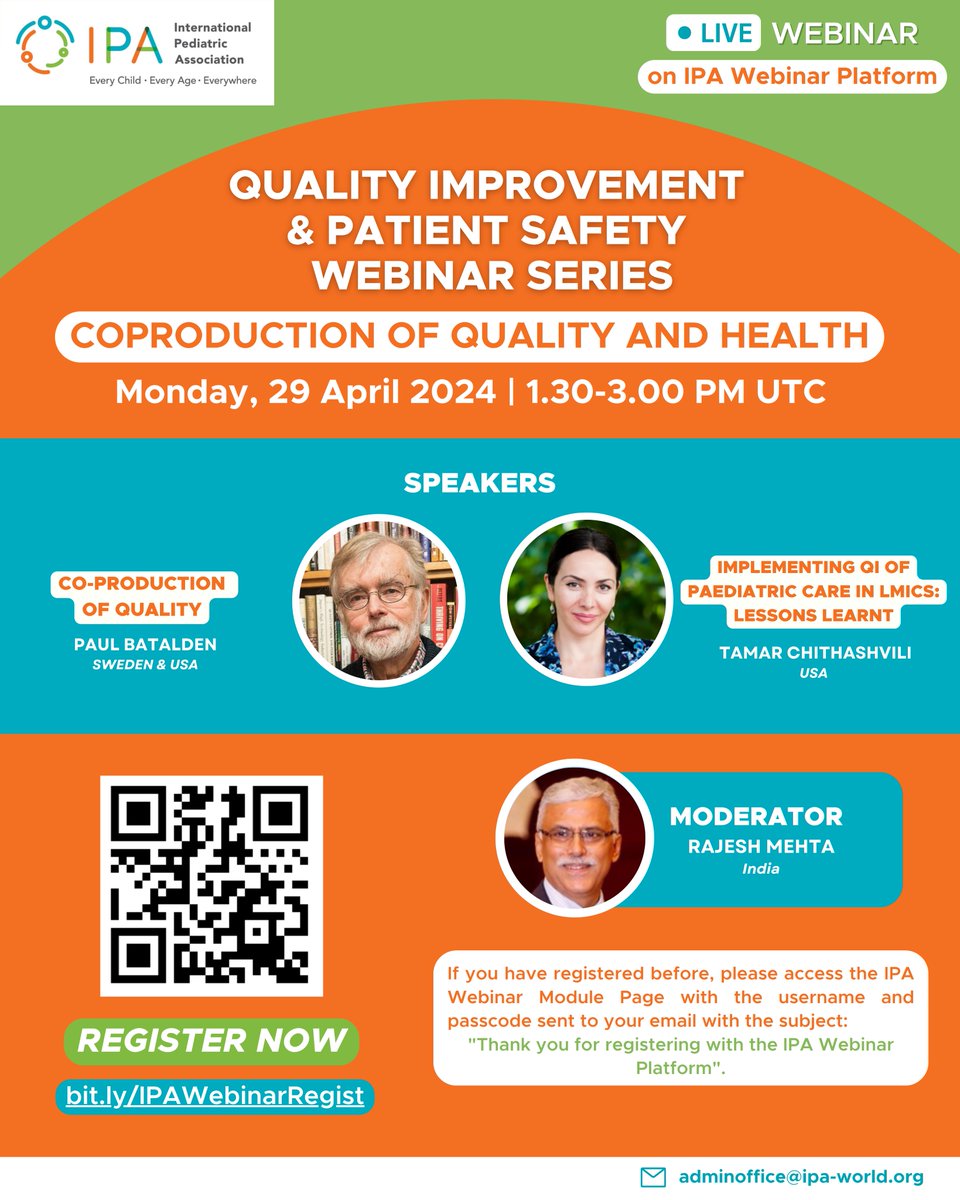 Live now! The Quality Improvement and Patient Safety Webinar Series: Coproduction of Quality and Health webinar is currently ongoing at the IPA Webinar Platform. Join now - bit.ly/IPAWebinarRegi…