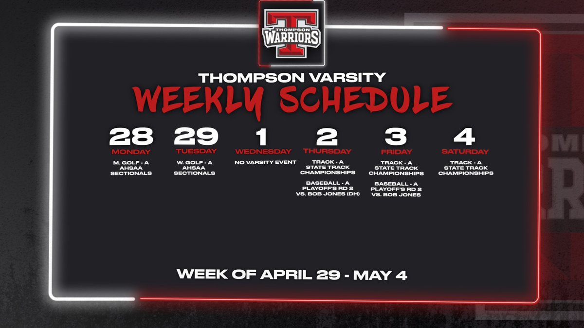 Check out everything happening in Thompson Athletics this week!