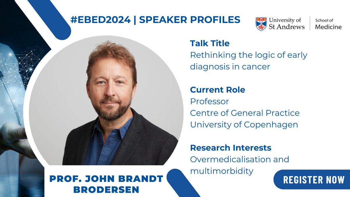 ⌛️One month to go until Evidence-Based Early Diagnosis 2024! We're thrilled to be welcoming Prof. John Brandt Brodersen of @koebenhavns_uni & @UiTNorgesarktis for a talk on 'Rethinking the logic of early diagnosis in cancer.' Register: bit.ly/3TgrCC:J #EBED2024