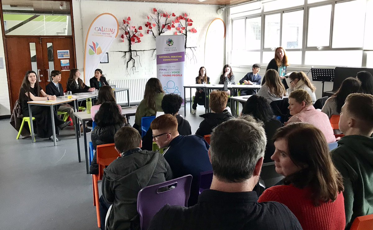 Delighted to catch the end of the @EducateTogether national debating final today. 👏 Well done to finalists from @galwayetss and @EtssLimerick who debated the tricky motion “Everyone deserves a platform.” Congrats to @galwayetss on a narrow victory, and thanks for hosting too!