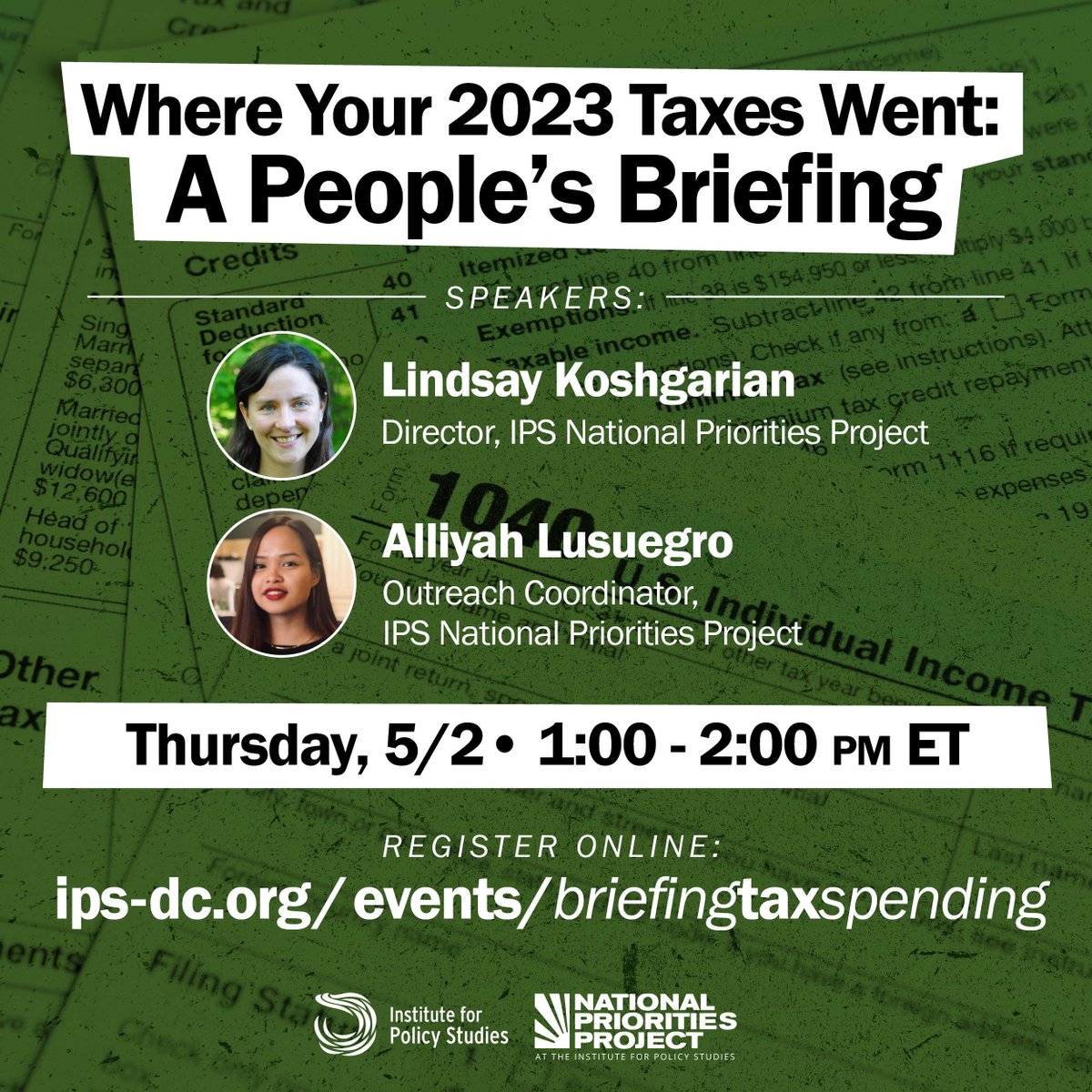 In 2023, the average American paid more to Pentagon contractors like Lockheed Martin than they pay for a month's rent. This Thursday, join @lindsaykosh and @alliyahlusuegro of @natpriorities to learn where your taxes went — and what else they could fund: ips-dc.org/events/briefin…