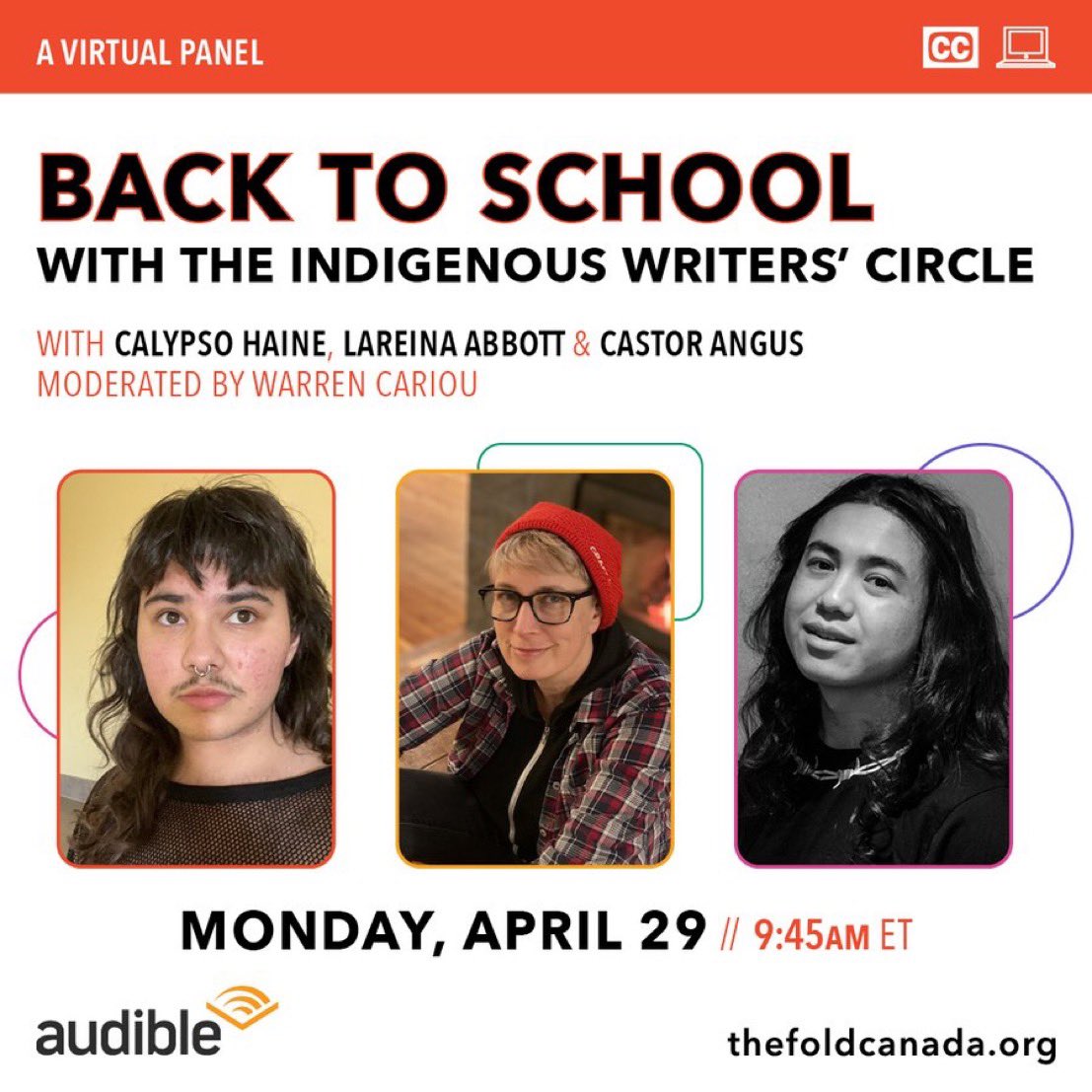 Starting off Day 2 with an @audible_ca sponsored event for #FOLD2024. Our Back to School panel, featuring Indigenous writers Calypso Haine, Lareina Abbott and Castor Angus begins in 15 minutes. Log on to watch now! fold2024.vfairs.com