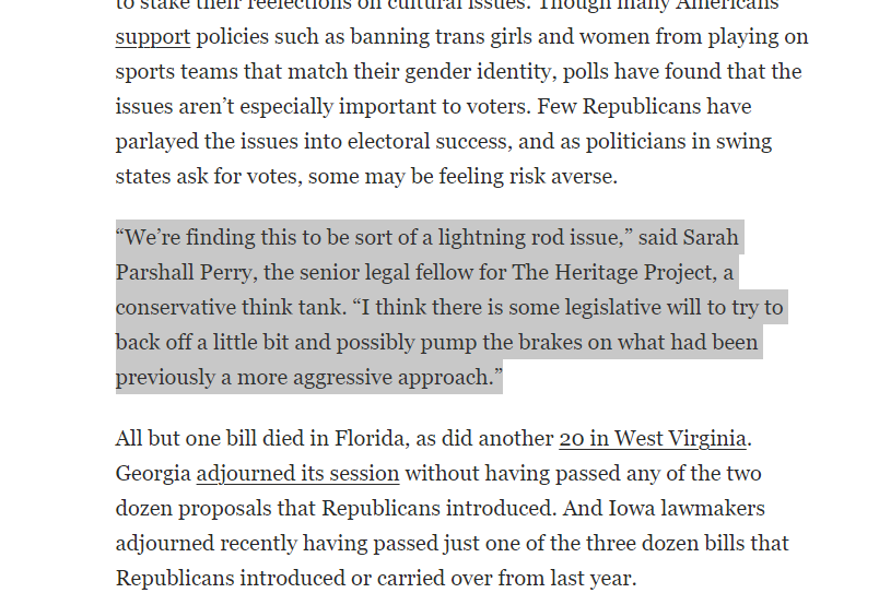Fascinating quote Casey got from Heritage. They know the anti-trans and anti-LGBTQ+ bills are unpopular.