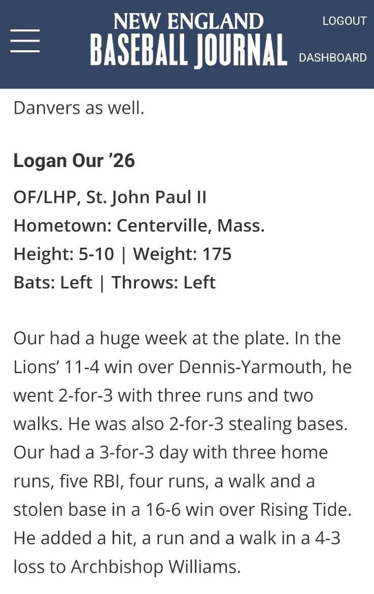 #uncommitted ‘26 Logan Our CF/LHP @JPIIBASE continues to show why he is one of the top prospects in the ‘26 class. Season stats through 11 games: avg: .533/OBP: .682/16 hits w/ 2 doubles 3 triples 3 HRs/11RBIs/15SBs/ 13BBs/2KS @MIAA033 @NCAABaseball @USABaseball