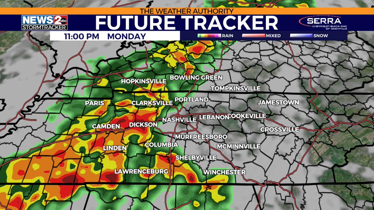 Heavier rounds of rain will move in late tonight through the wee hours of Tuesday morning. Rain totals will be between 1 & 2 inches. wkrn.com/radar?utm_medi…