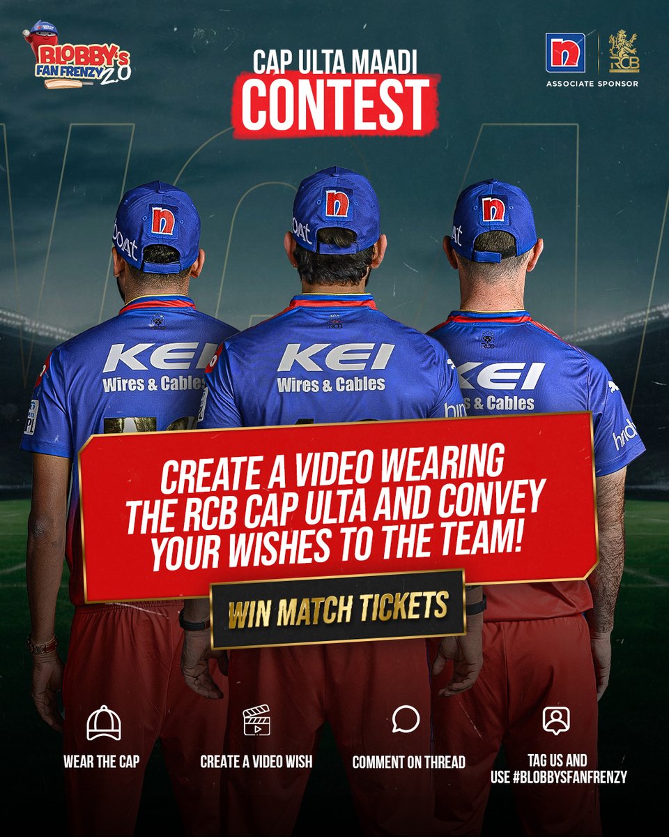 Cap ulta maadi, prizes win maadi!

Rules:
Comment your entry on this thread tagging us.
Use #BlobbysFanFrenzy
Follow @nipponindia

#NipponPaint #NipponPaintIndia #Contest #contestalert #contests #giveawayalert #giveaway #royalchallengersbangalore #royalchallengersbengaluru #RCB