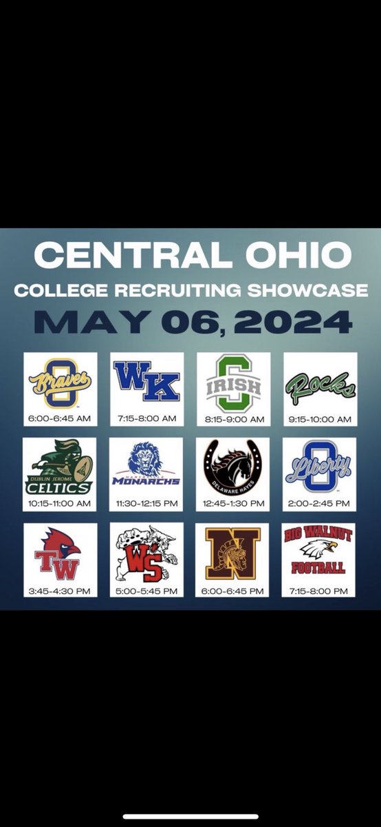 I will be participating in my schools college showcase May 6th, 6:00 a.m at Olentangy High School. Come out and watch us work‼️@OHSBravesFB @CoachBart11 @Kstaff07