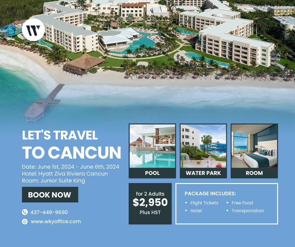 'Escape to paradise with our unbeatable Cancun vacation package! 🌴 Enjoy sun-soaked beaches, crystal-clear waters, and unforgettable adventures. Book now for the ultimate getaway! #Cancun #VacationGoals ☀️🏖️'