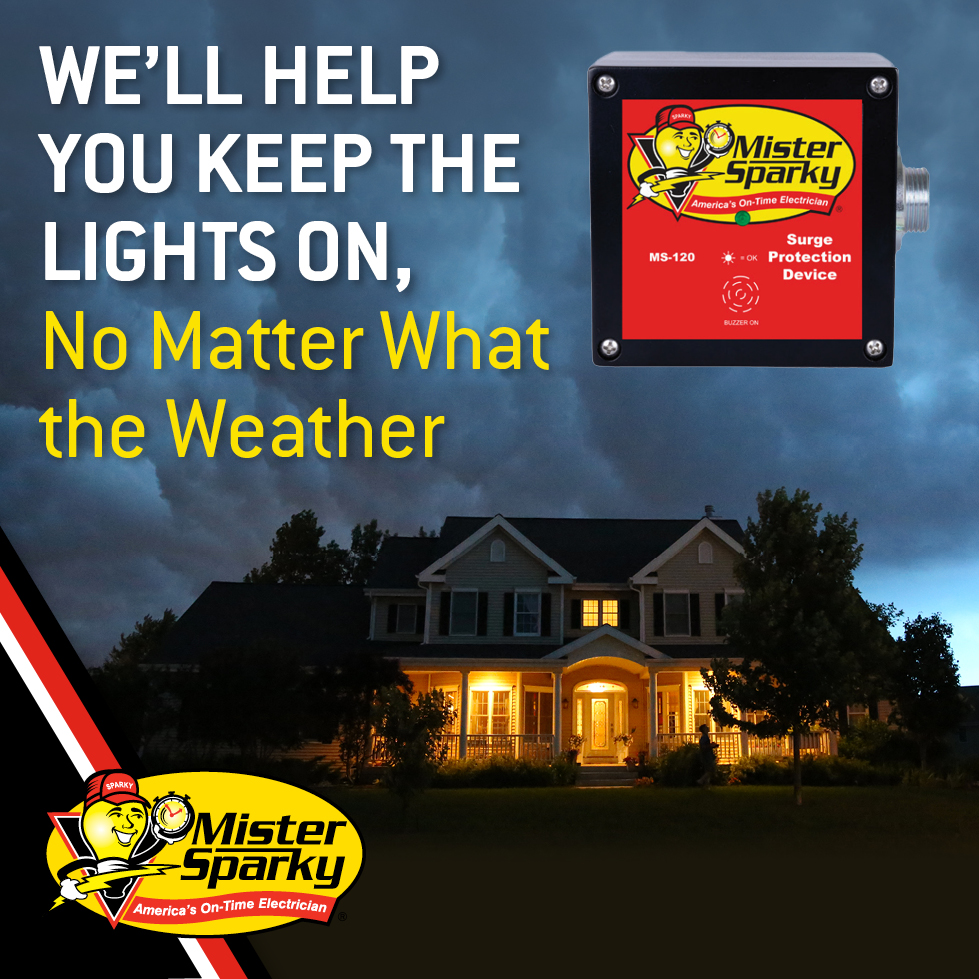 Severe weather conditions can lead to power surges, which can damage your electrical system and appliances. ⛈️ You can protect your home from potentially dangerous surges with a Mister Sparky surge protector, and by following these helpful tips: brnw.ch/21wJhuS