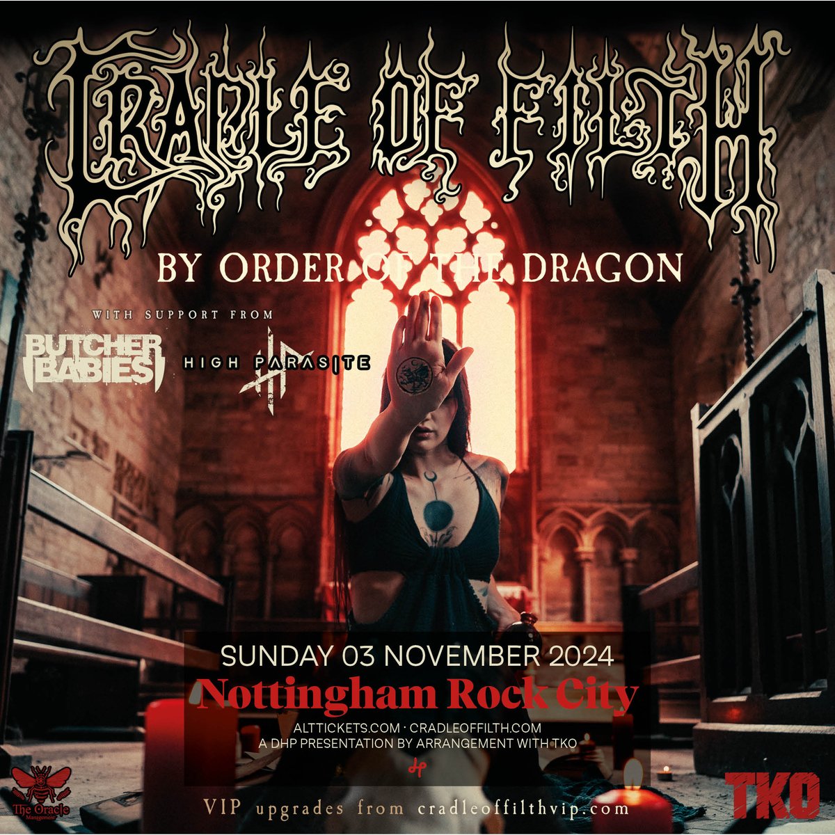 NEW/ Undisputed giants of the heavy metal realm, @CradleofFilth return to @Rock_City_Notts on 3rd November for the 'By Order Of The Dragon' tour, alongside supports @butcherbabies and High Parasite! Tickets go on sale Thursday at 10am, set a reminder: tinyurl.com/4e2c77yc