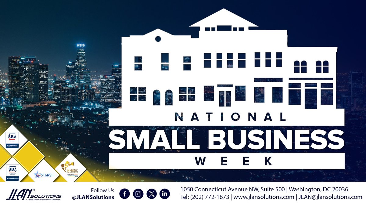 Happy #NationalSmallBusinessWeek!
#JLANSolutions is a proud #8a, #EDWOSB, and #WOSB #smallbusiness, serving our Federal, State, and Local governments. Our excellence and adaptability helps our customers best achieve their mission.
jlansolutions.com/contract-vehic…