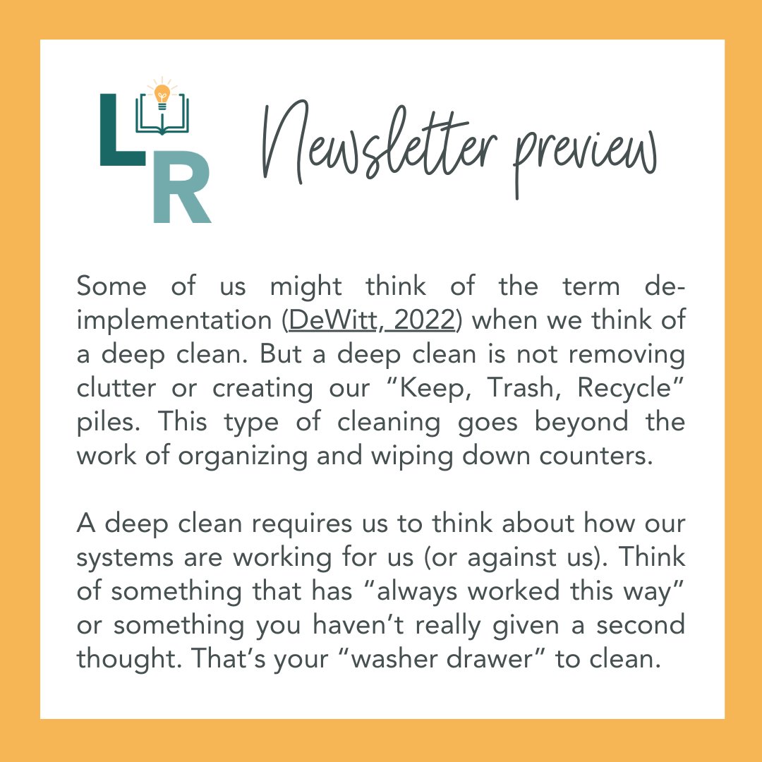 In this month’s newsletter, I’m considering how we might deep clean our systems so that we can continue working efficiently and getting the job done for our students. Sign up for this month's newsletter to think about this with me. Drops tomorrow! bit.ly/jointhereading…