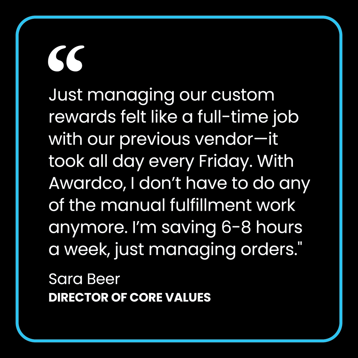 Boosting productivity—in more ways than one! 'With Awardco, I don't have to do any of the fulfillment work anymore. I'm saving 6-8 hours a week.' -Sara Beer, The Nest Schools #employeeengagement #hr #peopleops #culture