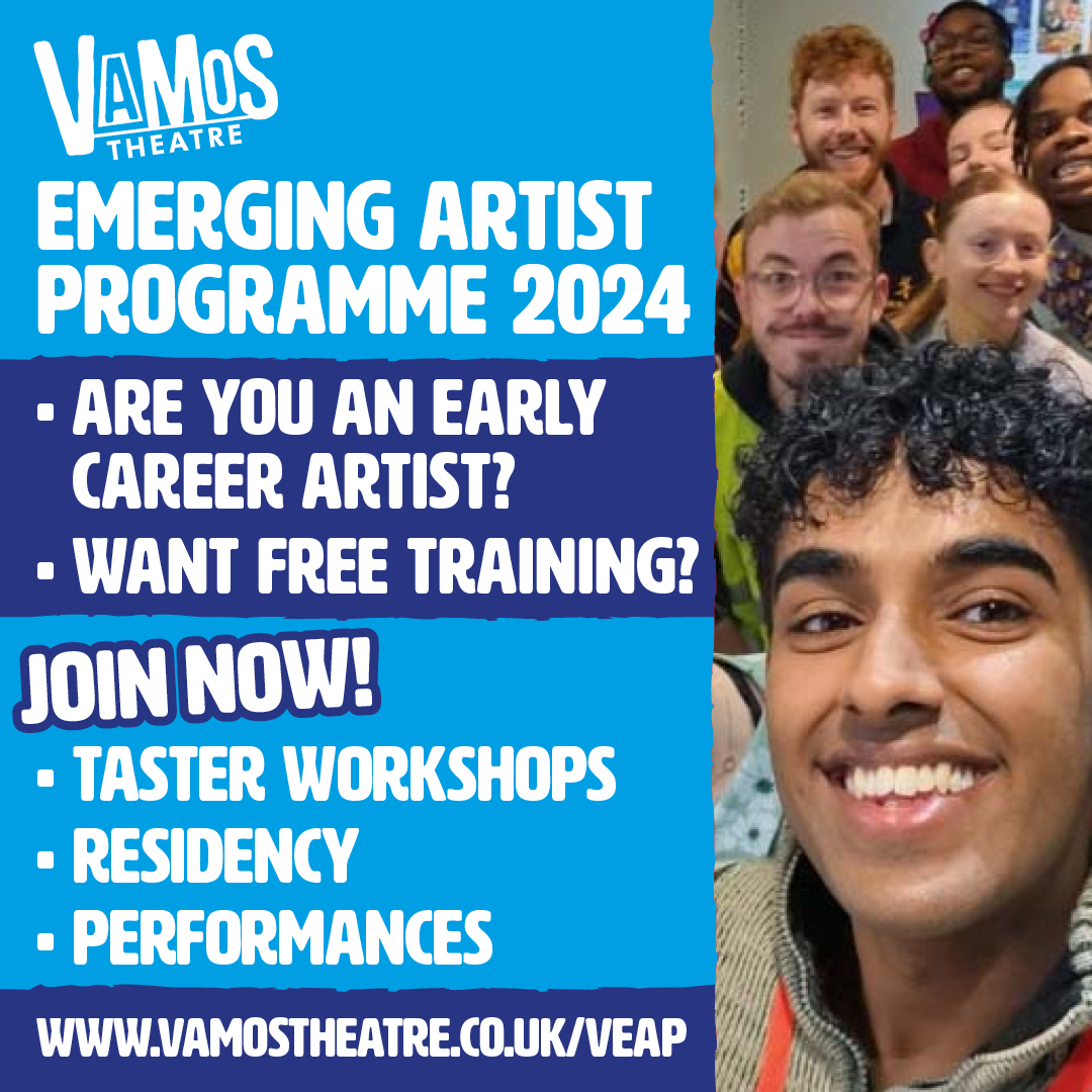 We're excited to be welcoming @VamosTheatre for Spring 2024, as they bring their Emerging Artists programme to Wolverhampton for its third year! 🤩 📅 Tuesday 11th June 🕢 6:30pm - 9:30pm 🎟️ bit.ly/VamosEmergingA… @wlv_uni @AccessWlv @ace_midlands #LetsCreate