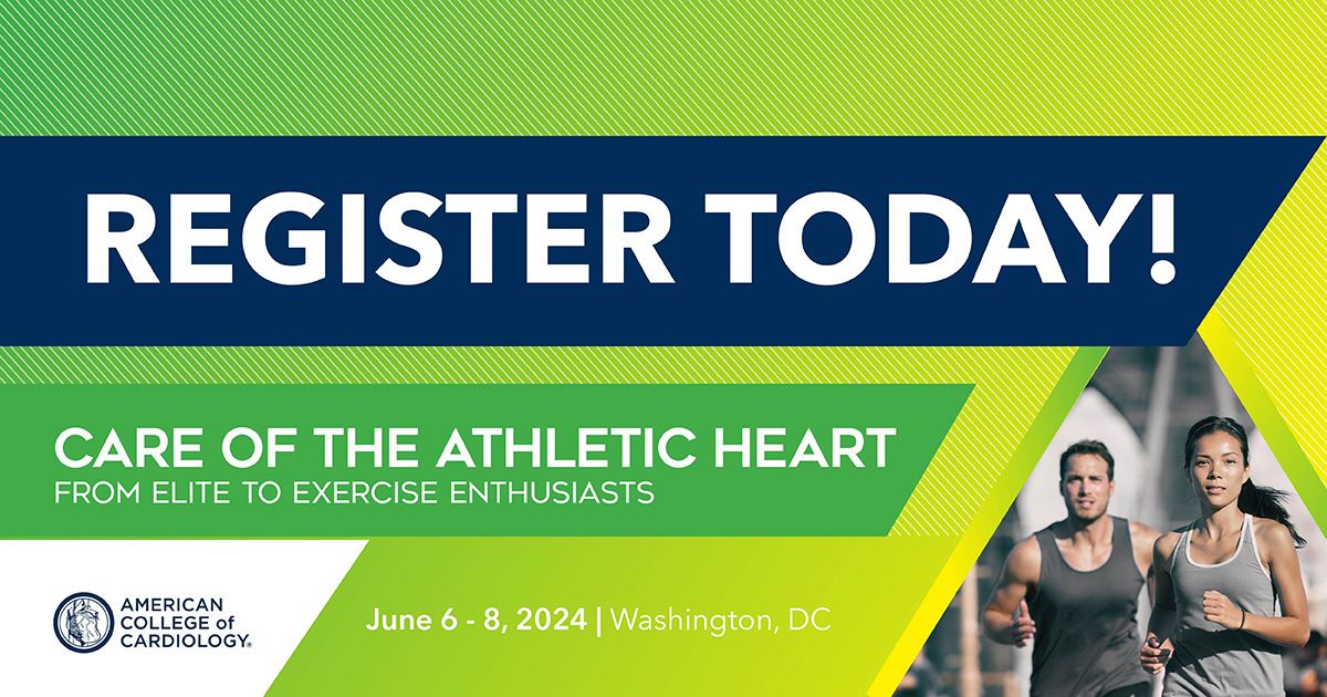 Tomorrow is the last day to save on registration for #ACCAthleticHeart!

Register to join us June 6 – 8 at Heart House or virtually to learn about fundamental diagnostic & management strategies & treatment options from #SportsCardio experts. bit.ly/3V8WpmD