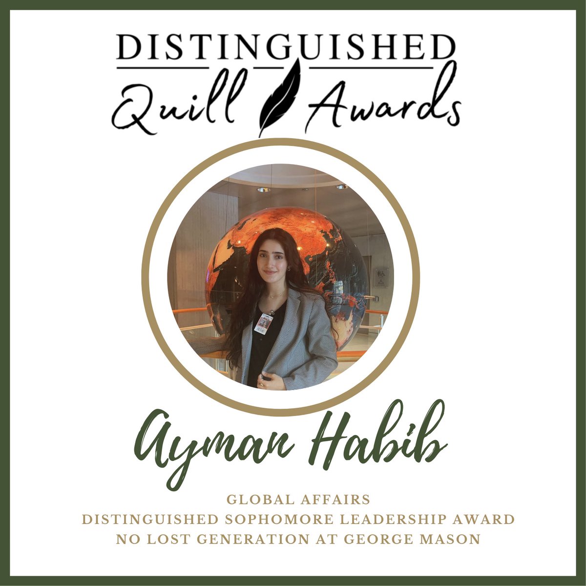 Congratulations to Global Affairs Major, Ayman Habib, for being recognized at the 2024 Distinguished Quill Awards!