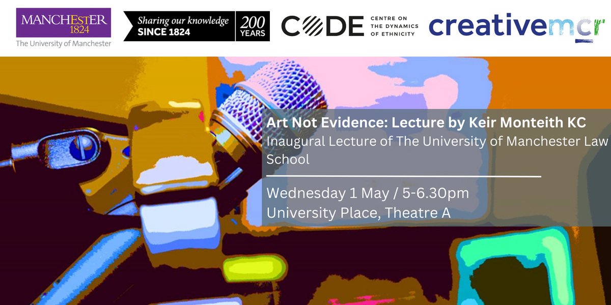 Join us, @EthincityUK & @uomsoss for Keir Monteith KC's inaugural lecture on the misuse of rap music in criminal trials and the draft legislation proposed to address this issue. 📅1 May 📍University Place 🔗ow.ly/iMQy50Rg92C